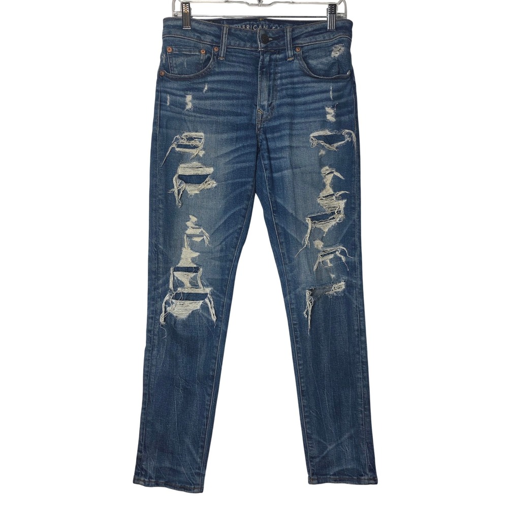 American Eagle Athletic Skinny Jeans 28x30 Airflex+ Distressed Blue Denim Mens